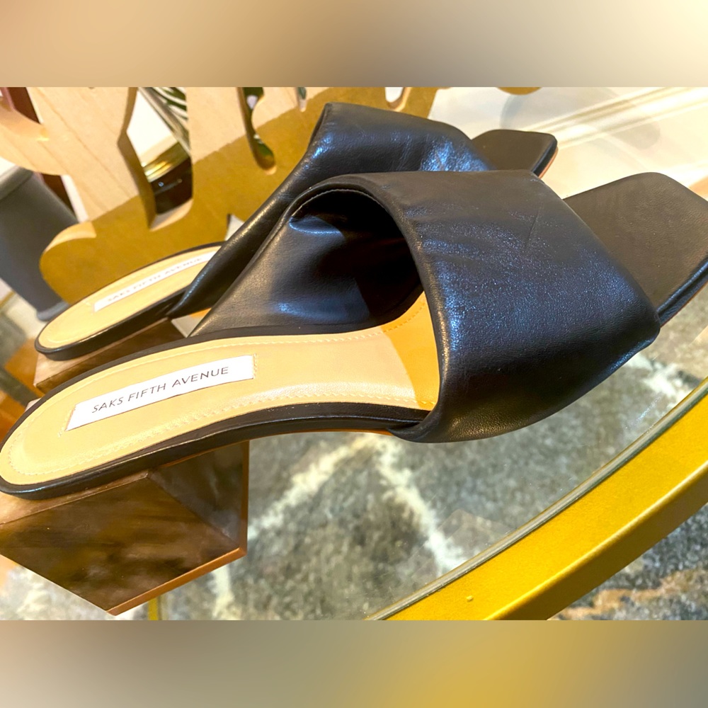 Saks Fifth Ave Black peep toe with square block heel